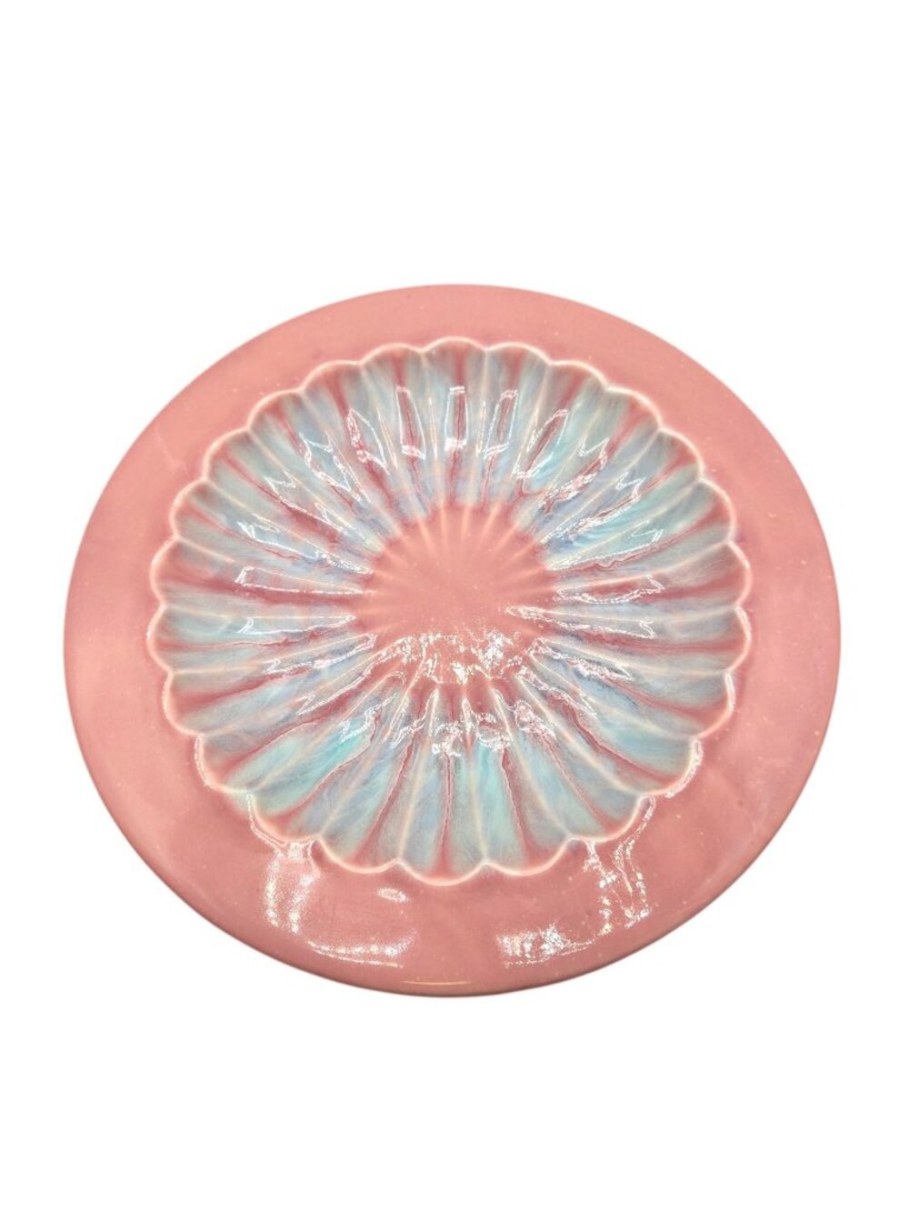 Vintage Royal Haeger #372 Pink & Blue Agate Scalloped Centerpiece Bowl 13.25"